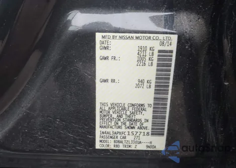 2015 Nissan Altima 2.5 Sl z USA, uszkodzony, nr VIN 1N4AL3APXFC157718